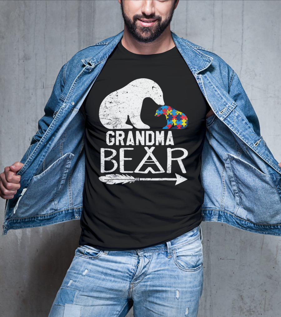 Grandma Bear Autism Awareness Puzzle Piece Arrow T-Shirt