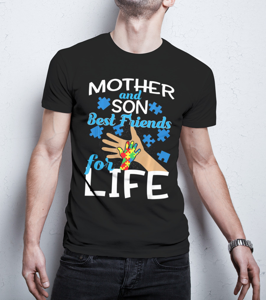 Mother And Son Best Friends For Life Autism Awareness Puzzle Piece T-Shirt
