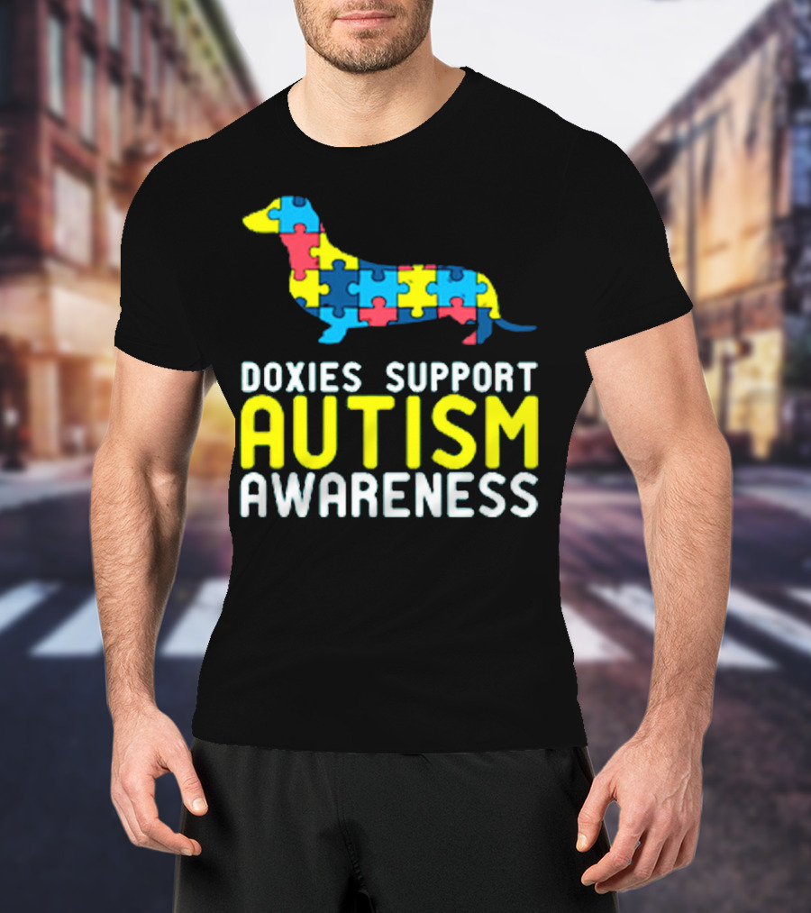 Doxies Support Autism Awareness Puzzle Piece Dachshund T-Shirt