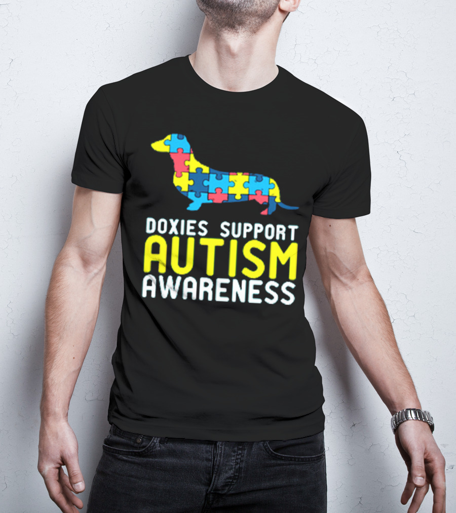 Doxies Support Autism Awareness Puzzle Piece Dachshund T-Shirt
