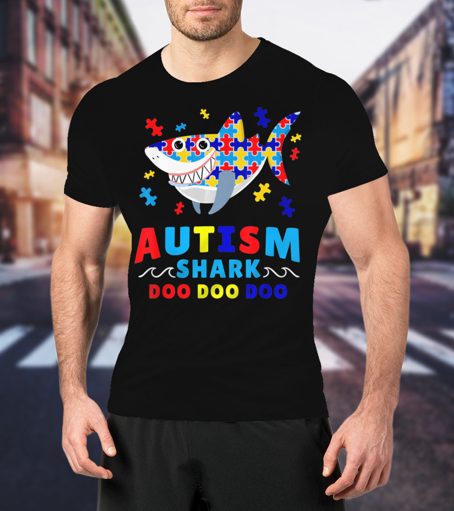 Autism Puzzle Shark Doo Doo Doo Autism Awareness T-Shirt