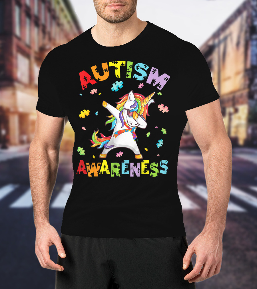 Autism Awareness Cute Unicorn Dabbing With Puzzle Pieces T-Shirt