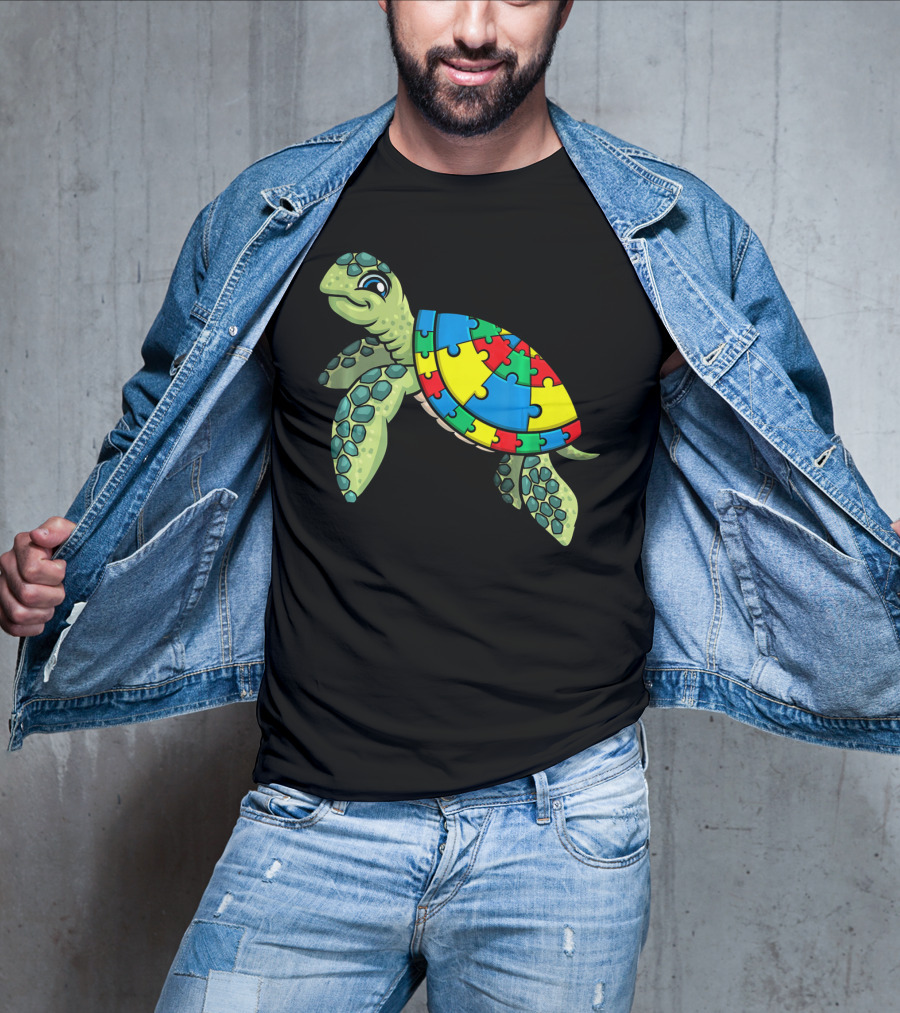 Turtle With Colorful Puzzle Pieces For Autism Awareness T-Shirt