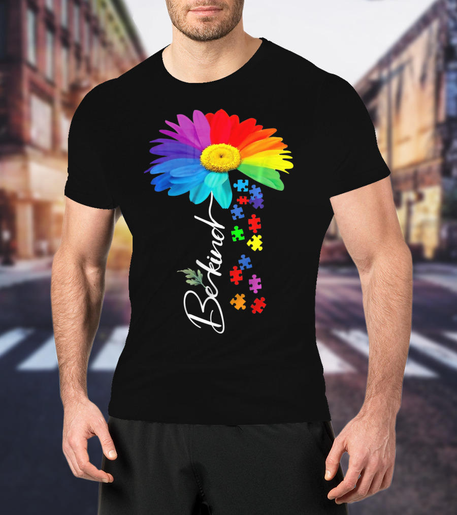 Be Kind Autism Awareness Sunflower Puzzle Unity T-Shirt