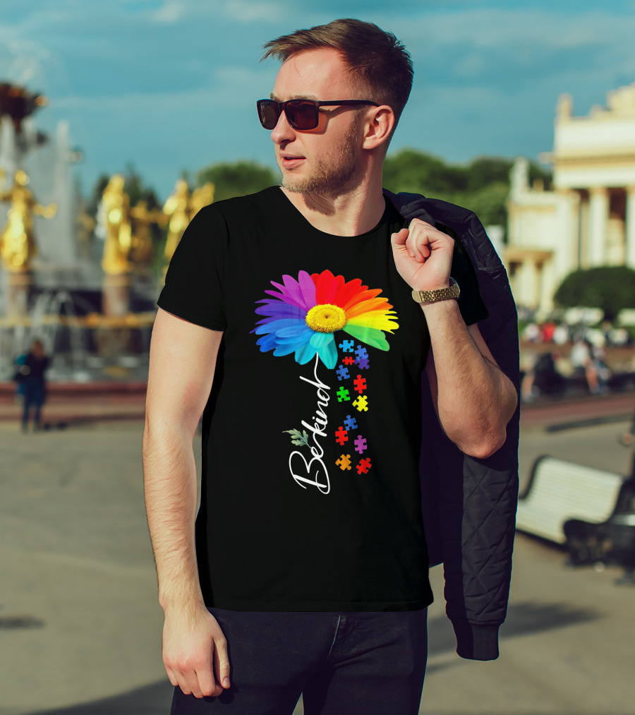 Be Kind Autism Awareness Sunflower Puzzle Unity T-Shirt