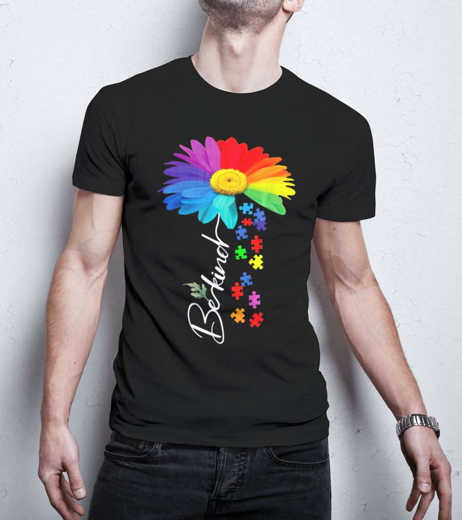 Be Kind Autism Awareness Sunflower Puzzle Unity T-Shirt