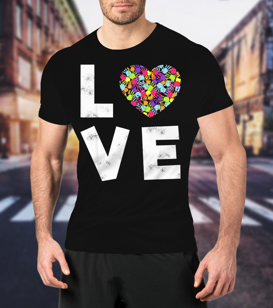 LOVE Heart With Colorful Handprints For Autism Awareness T-Shirt