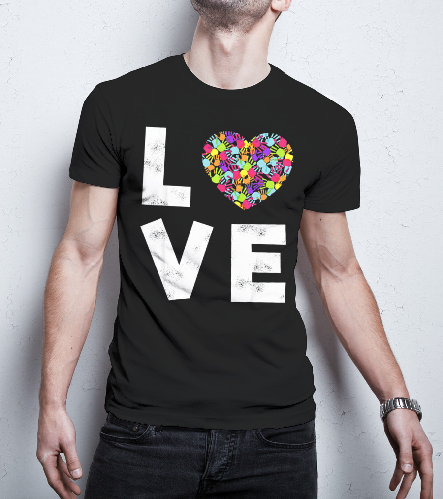 LOVE Heart With Colorful Handprints For Autism Awareness T-Shirt