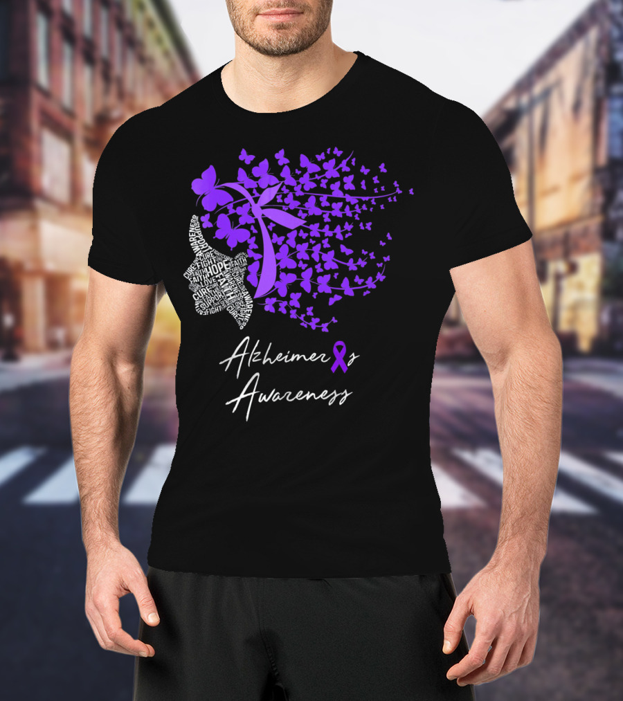 Alzheimers Awareness Hope Courage Faith Empowerment Butterfly T-Shirt