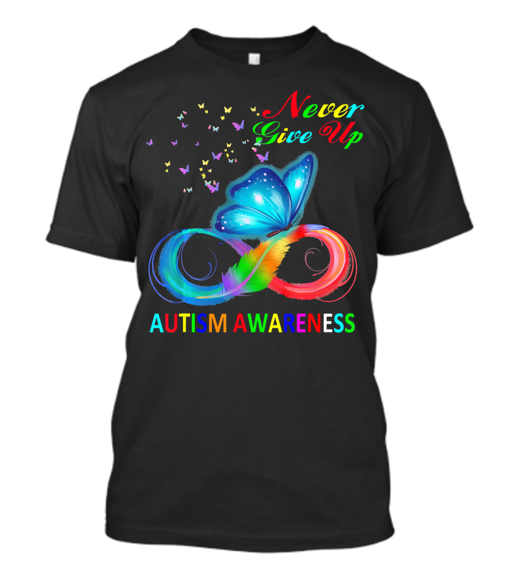 Never Give Up Butterfly Autism Awareness T-Shirt