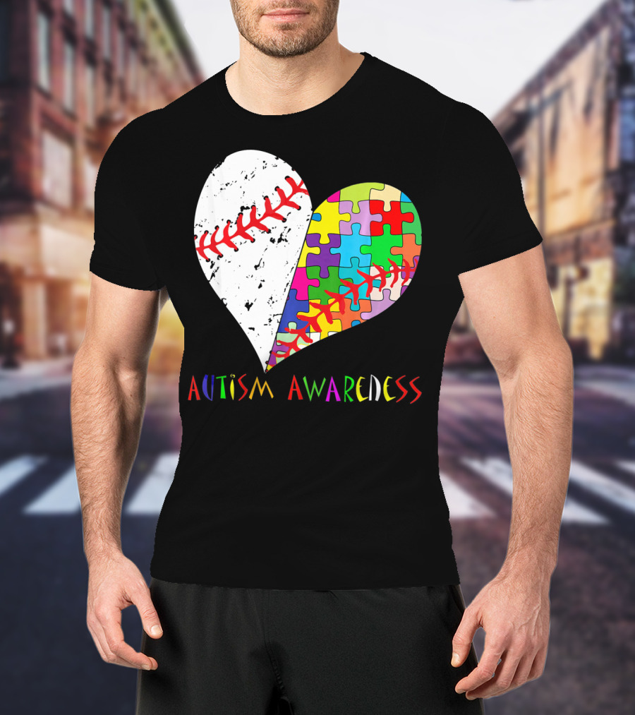Swing For A Cause Baseball Heart Autism Awareness Puzzle Pieces T-Shirt