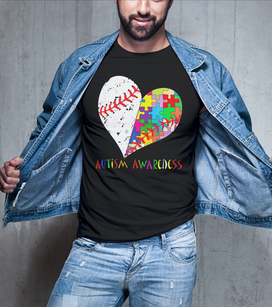 Swing For A Cause Baseball Heart Autism Awareness Puzzle Pieces T-Shirt