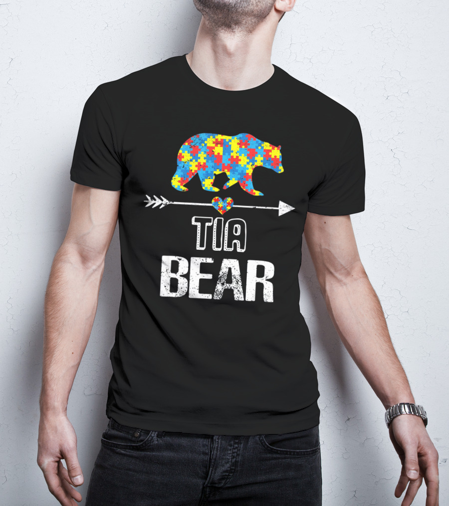 Tia Bear Autism Awareness Puzzle Arrow Love T-Shirt