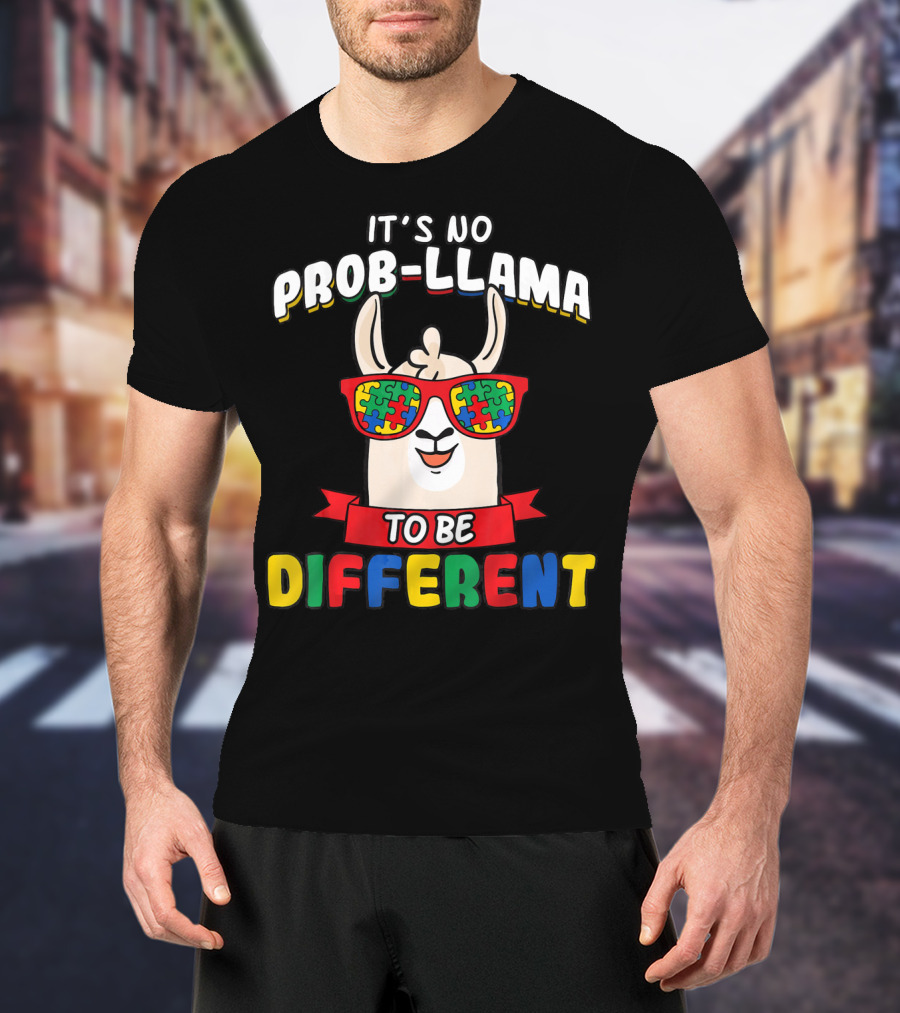 It's No Prob-Llama To Be Different Autism Puzzle Sunglasses T-Shirt