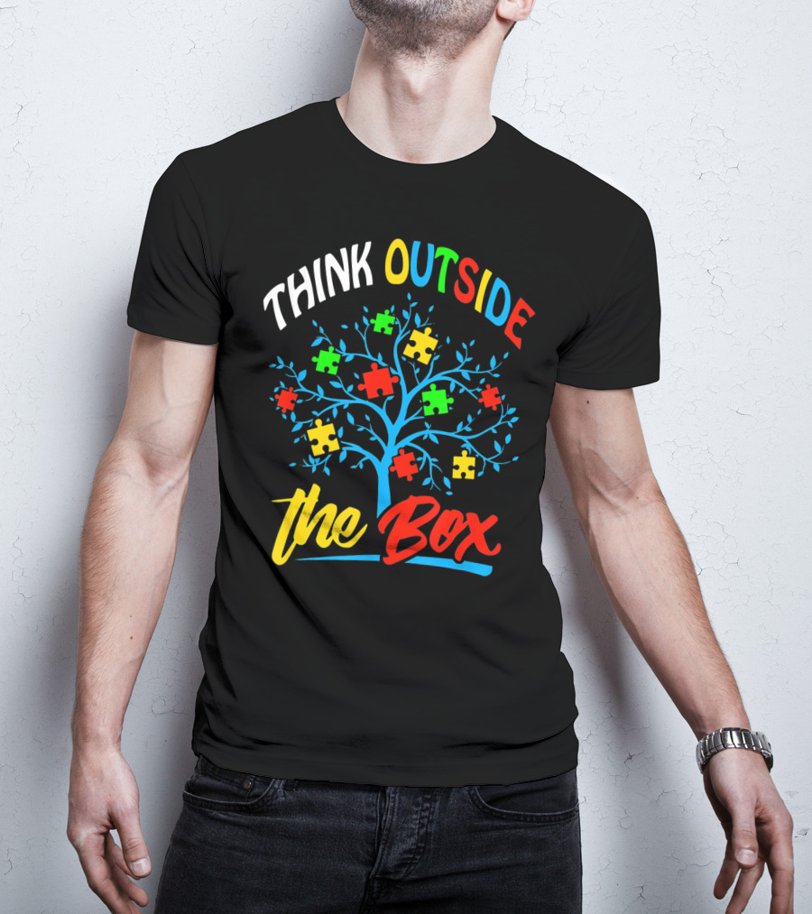 Think Outside The Box Puzzle Tree Autism Awareness T-Shirt