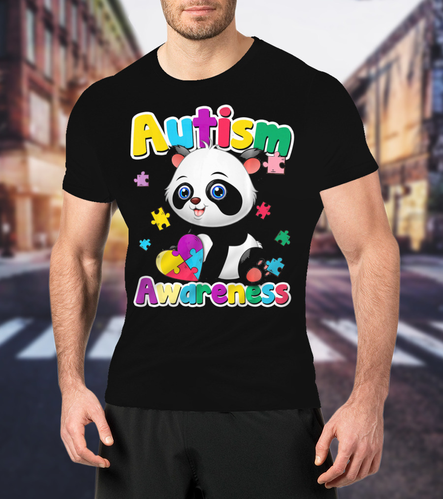 Autism Awareness Panda Heart Puzzle T-Shirt