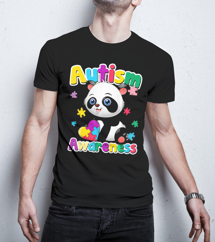 Autism Awareness Panda Heart Puzzle T-Shirt