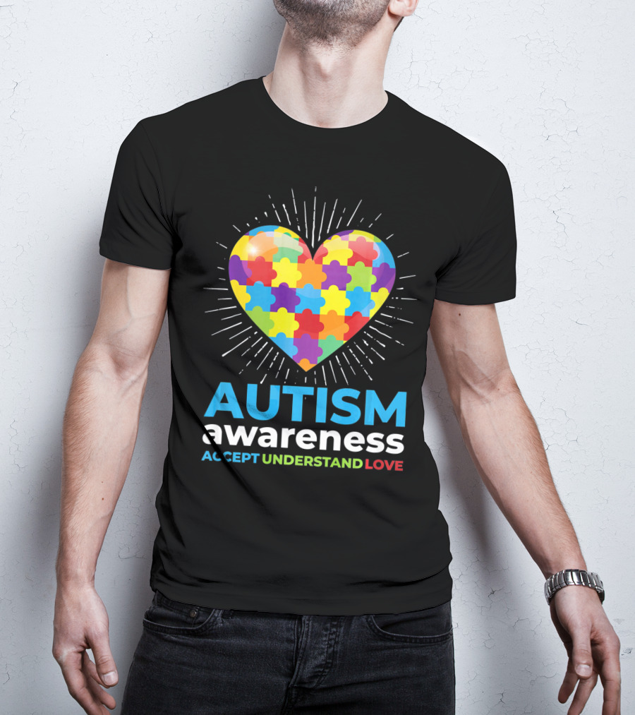 Autism Awareness Day Heart Puzzle Accept Understand Love T-Shirt