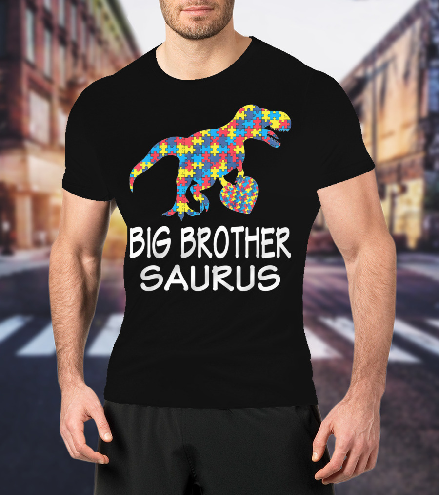 Big Brother Saurus Autism Puzzle Dinosaur T-Shirt