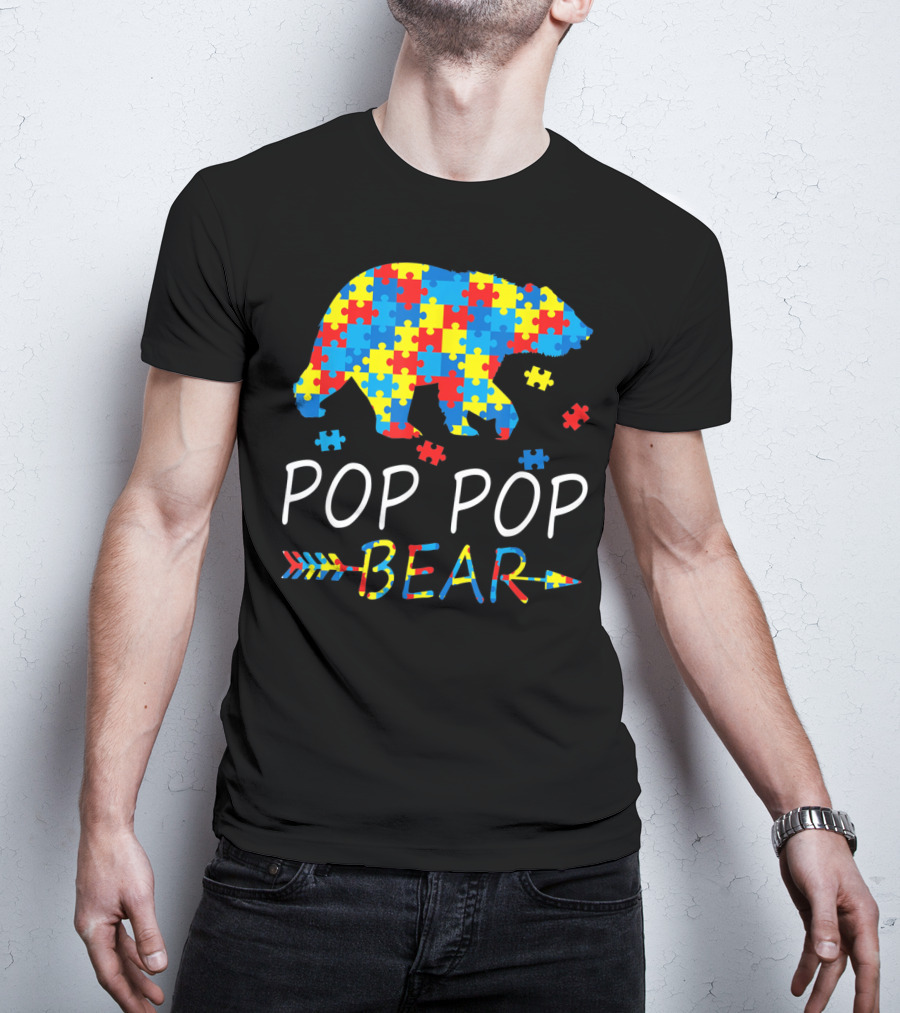 Pop Pop Bear Puzzle Autism Awareness Mens T-Shirt