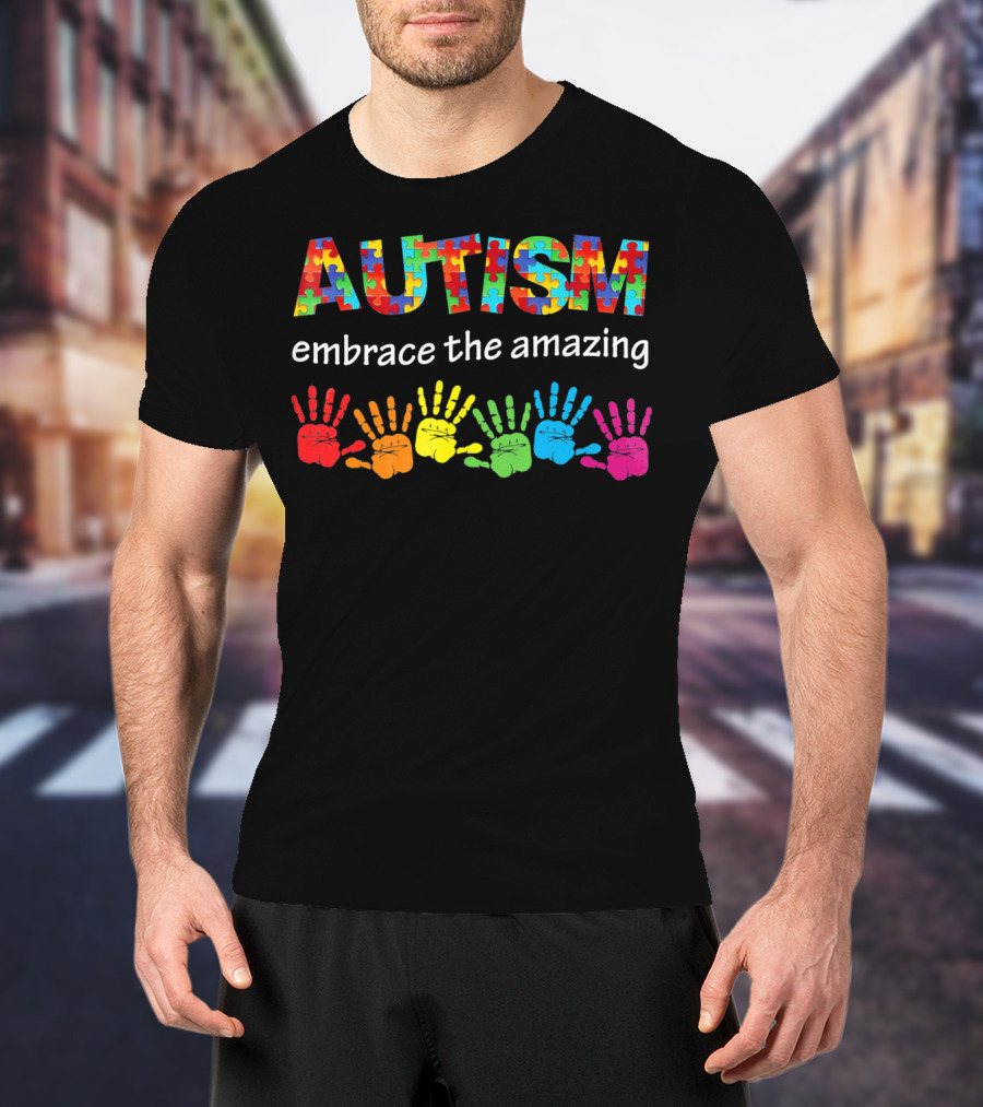 AUTISM Embrace The Amazing Rainbow Handprints Puzzle T-Shirt