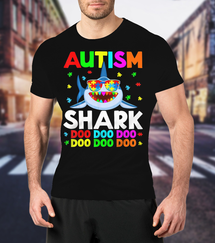 Autism Shark Doo Doo Doo Puzzle Autism Shark Sunglasses T-Shirt