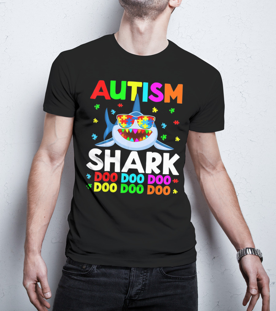 Autism Shark Doo Doo Doo Puzzle Autism Shark Sunglasses T-Shirt