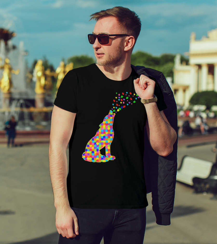 Wolf Puzzle Autism Awareness Puzzle Pieces T-Shirt