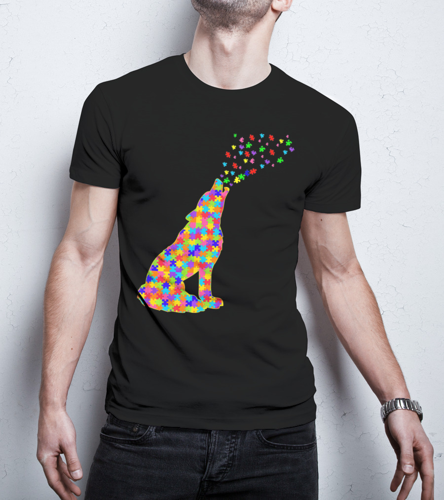 Wolf Puzzle Autism Awareness Puzzle Pieces T-Shirt