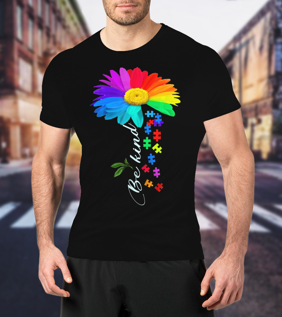 Be Kind Autism Awareness Choose Kindness Rainbow Flower Puzzle Pieces T-Shirt