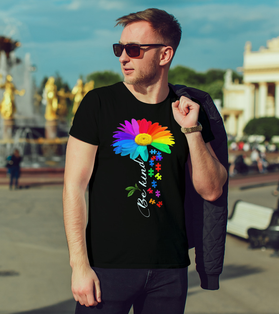 Be Kind Autism Awareness Choose Kindness Rainbow Flower Puzzle Pieces T-Shirt