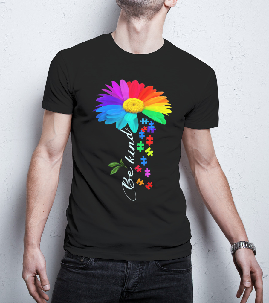 Be Kind Autism Awareness Choose Kindness Rainbow Flower Puzzle Pieces T-Shirt