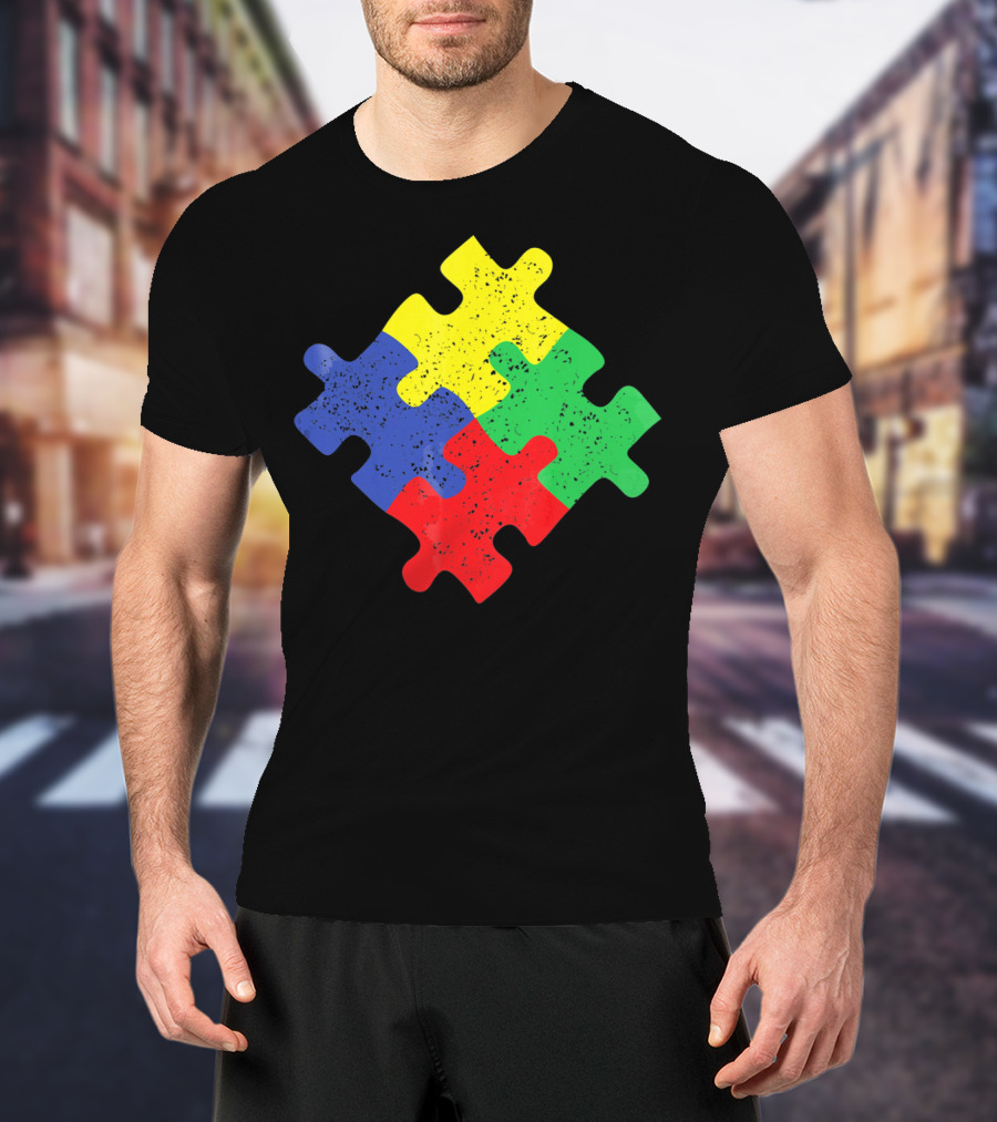 Retro Puzzle Piece Autism Awareness T-Shirt