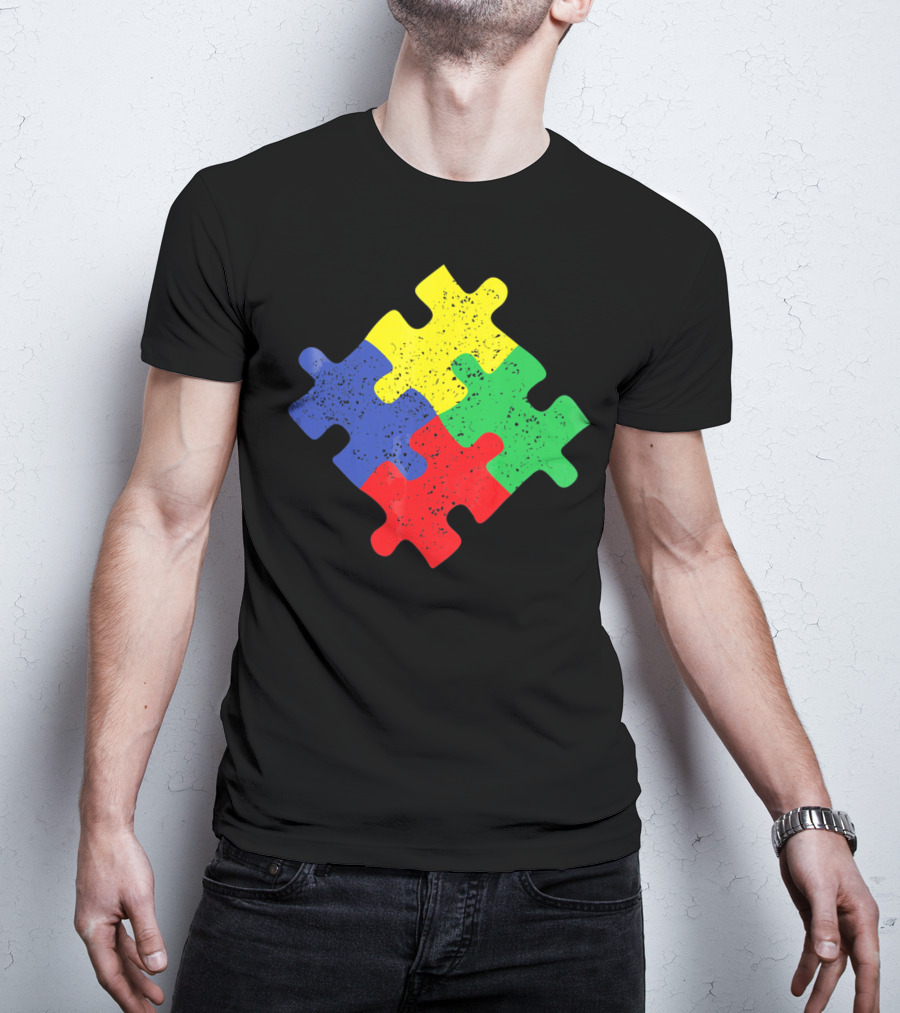 Retro Puzzle Piece Autism Awareness T-Shirt