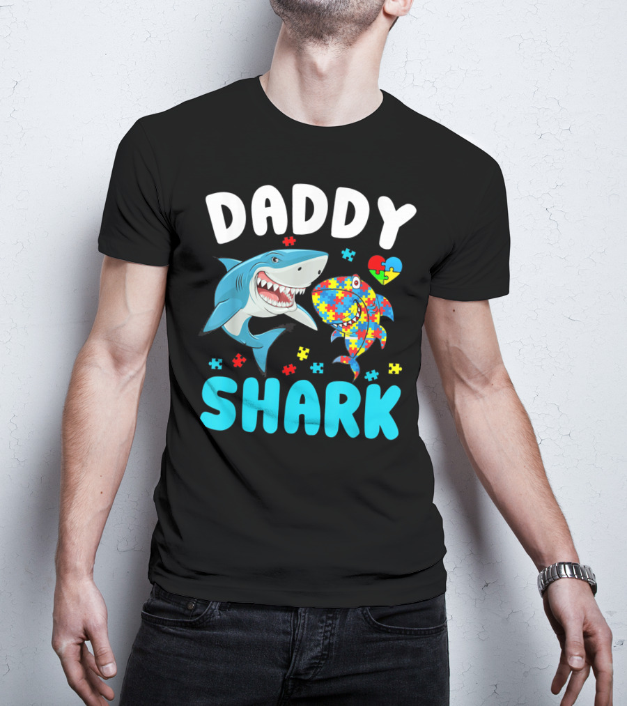 Daddy Shark Autism Awareness Puzzle Heart T-Shirt