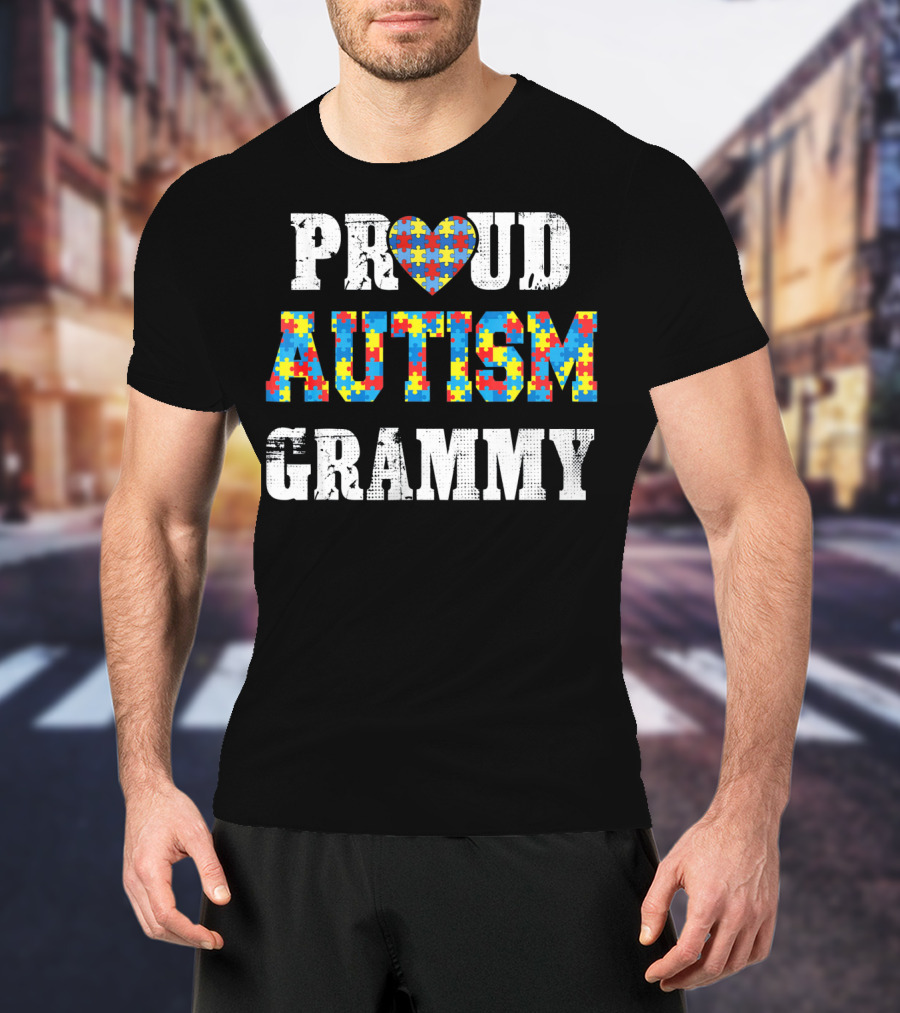 Proud Autism Grammy Puzzle Piece Heart Autism Awareness T-Shirt