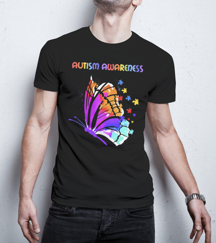 Autism Awareness Colorful Butterfly With Puzzle Pieces T-Shirt
