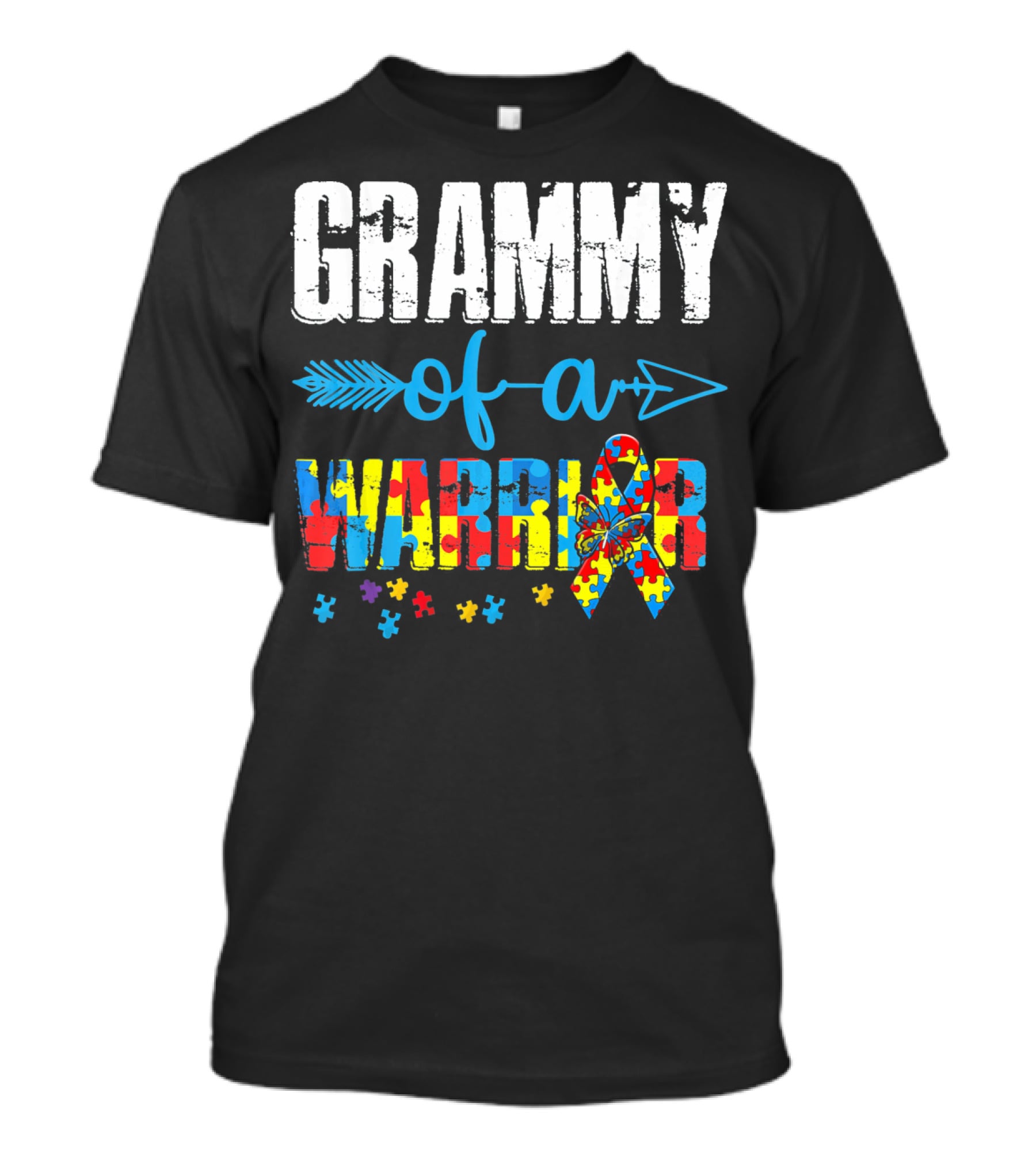 Grammy Of A Warrior Autism Awareness Puzzle Piece T-Shirt
