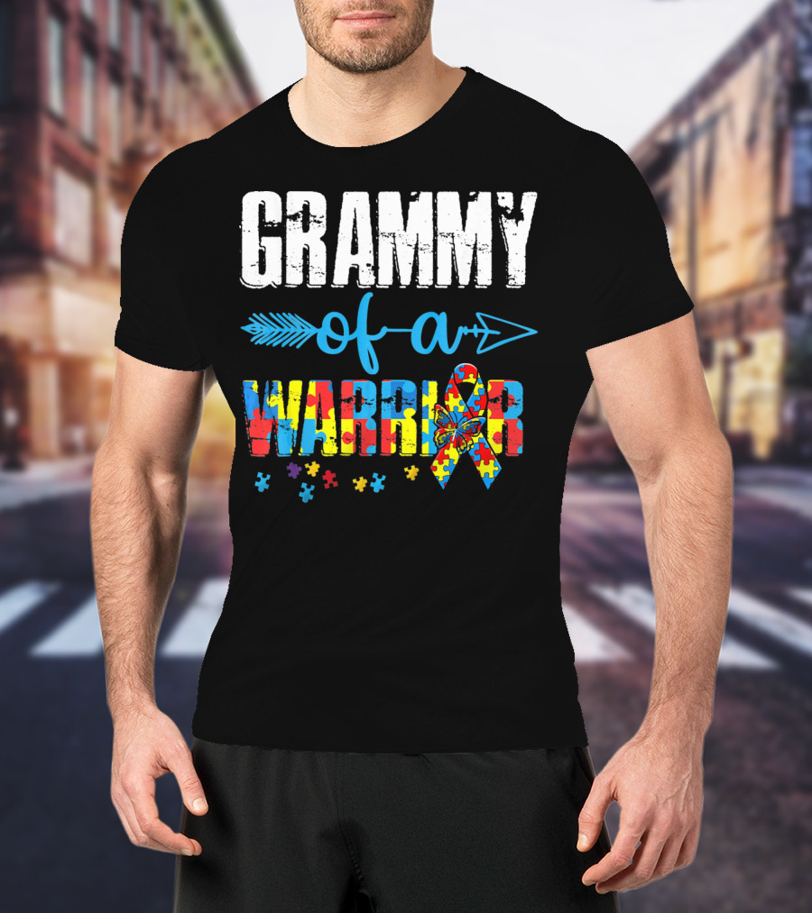 Grammy Of A Warrior Autism Awareness Puzzle Piece T-Shirt