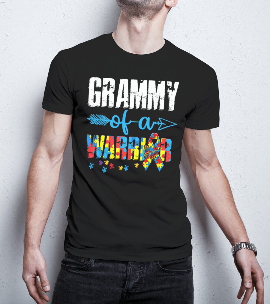 Grammy Of A Warrior Autism Awareness Puzzle Piece T-Shirt