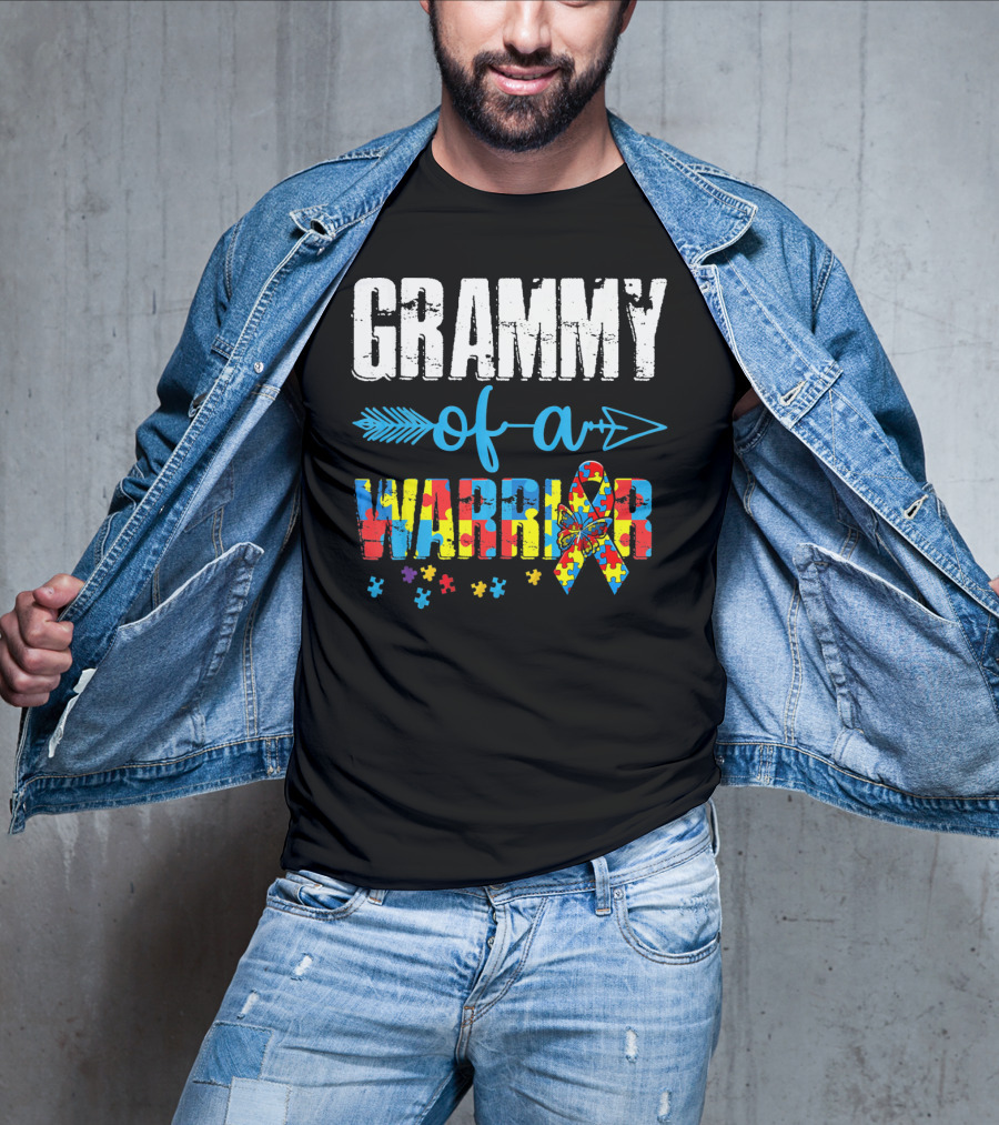 Grammy Of A Warrior Autism Awareness Puzzle Piece T-Shirt