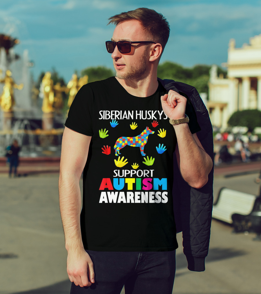 Siberian Huskys Support Autism Awareness T-Shirt