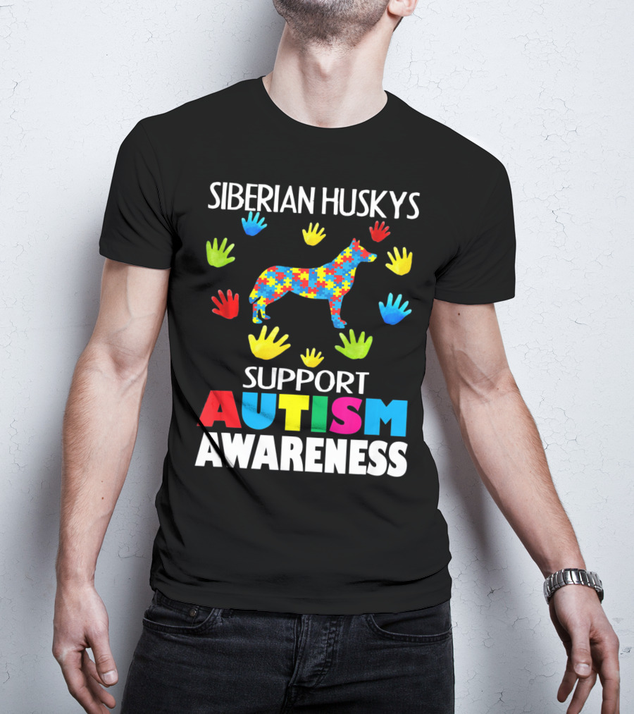 Siberian Huskys Support Autism Awareness T-Shirt