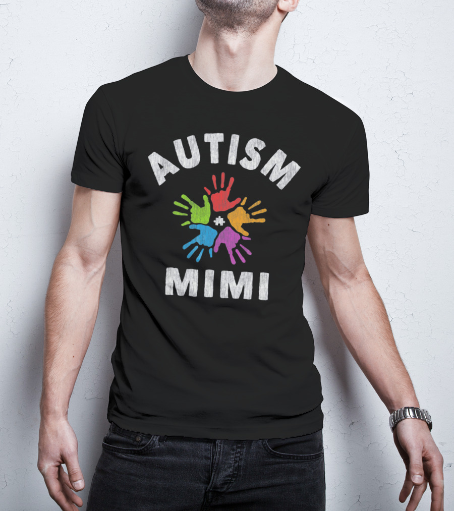 Autism Awareness Autism Mimi Colorful Handprints T-Shirt