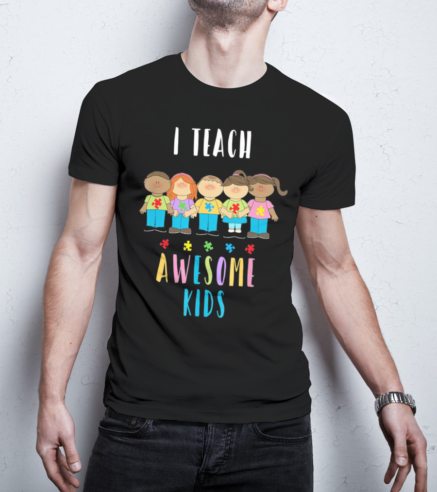 I Teach Awesome Kids Puzzle Piece Unity T-Shirt