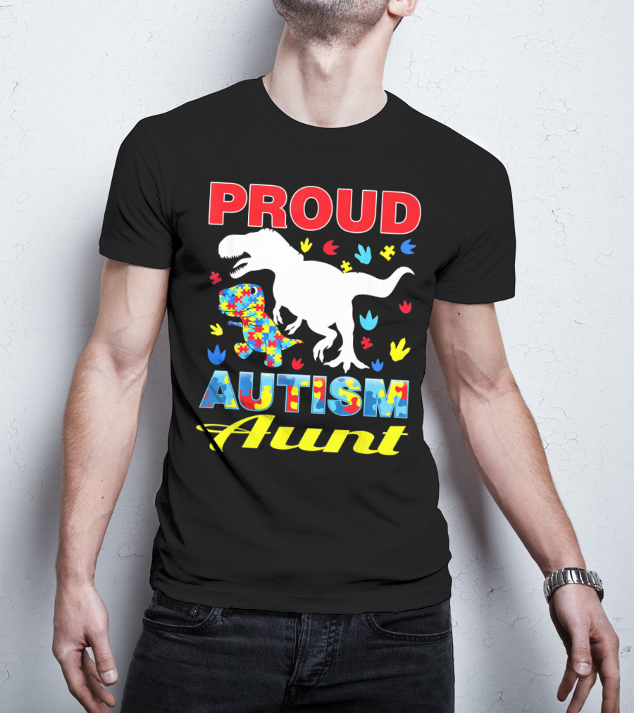 Proud Autism Aunt Dinosaur Puzzle T-Shirt