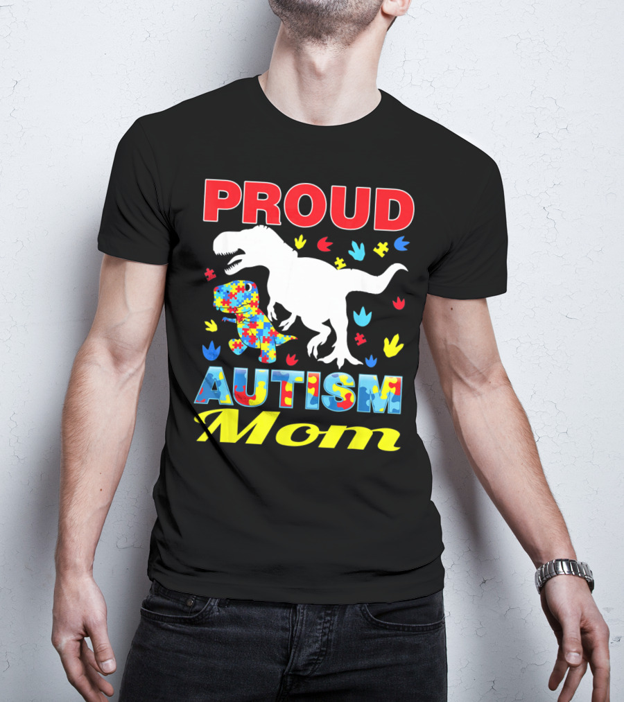Proud Autism Mom Dinosaur Puzzle Piece T-Shirt