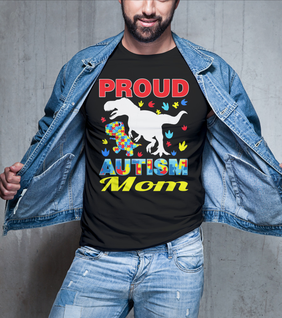 Proud Autism Mom Dinosaur Puzzle Piece T-Shirt