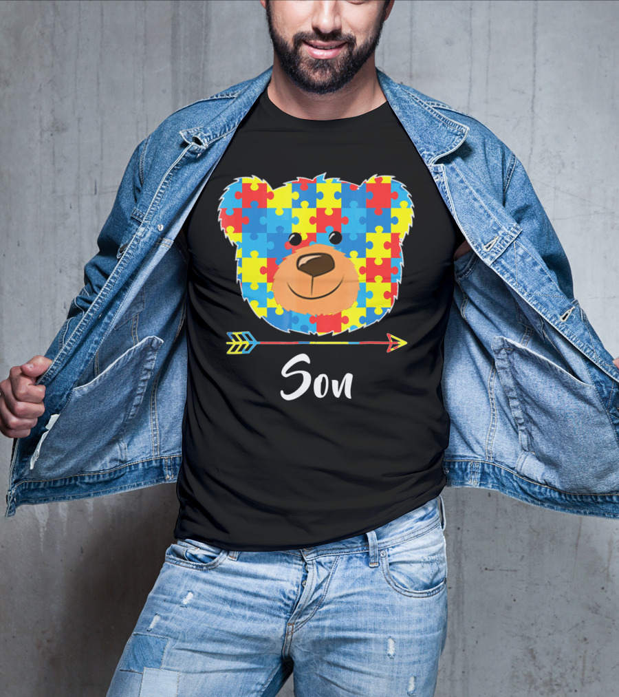 Son Bear Cute Face Puzzle Autism Awareness T-Shirt