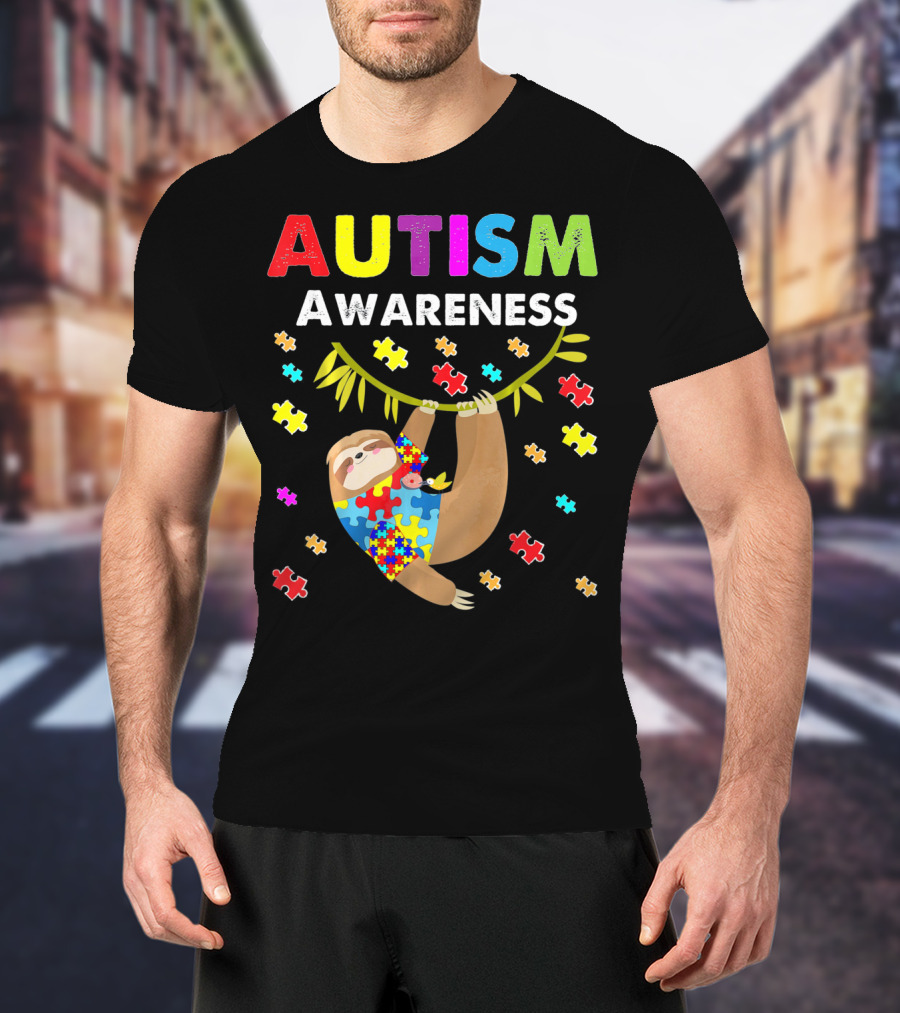 Autism Awareness Sloth Lover With Puzzle Pieces T-Shirt